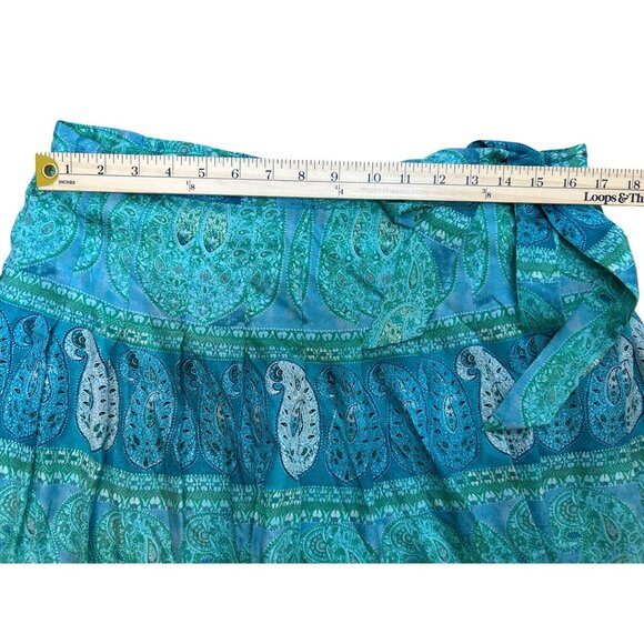 Banana Republic Women's 10 Silk Blend Paisley Boho Midi Wrap Skirt Turquoise - Picture 11 of 12